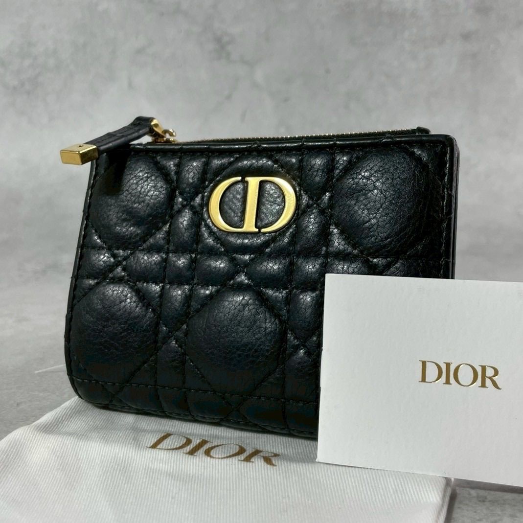 美品 Christian Dior ディオール カロ ダリアウォレット 二つ折り財布 カード コイン CDロゴ ゴールド金具 キルティング レザー ブラック メンズ レディース ユニセックス