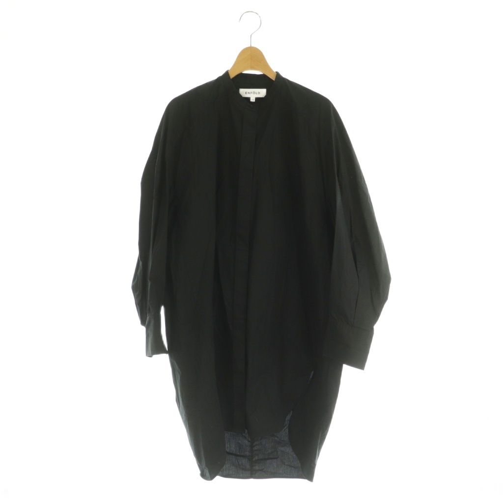 エンフォルド ENFOLD バンドカラーロングシャツ チュニック丈 38 黒 300DS130-2130 /MI ■OS