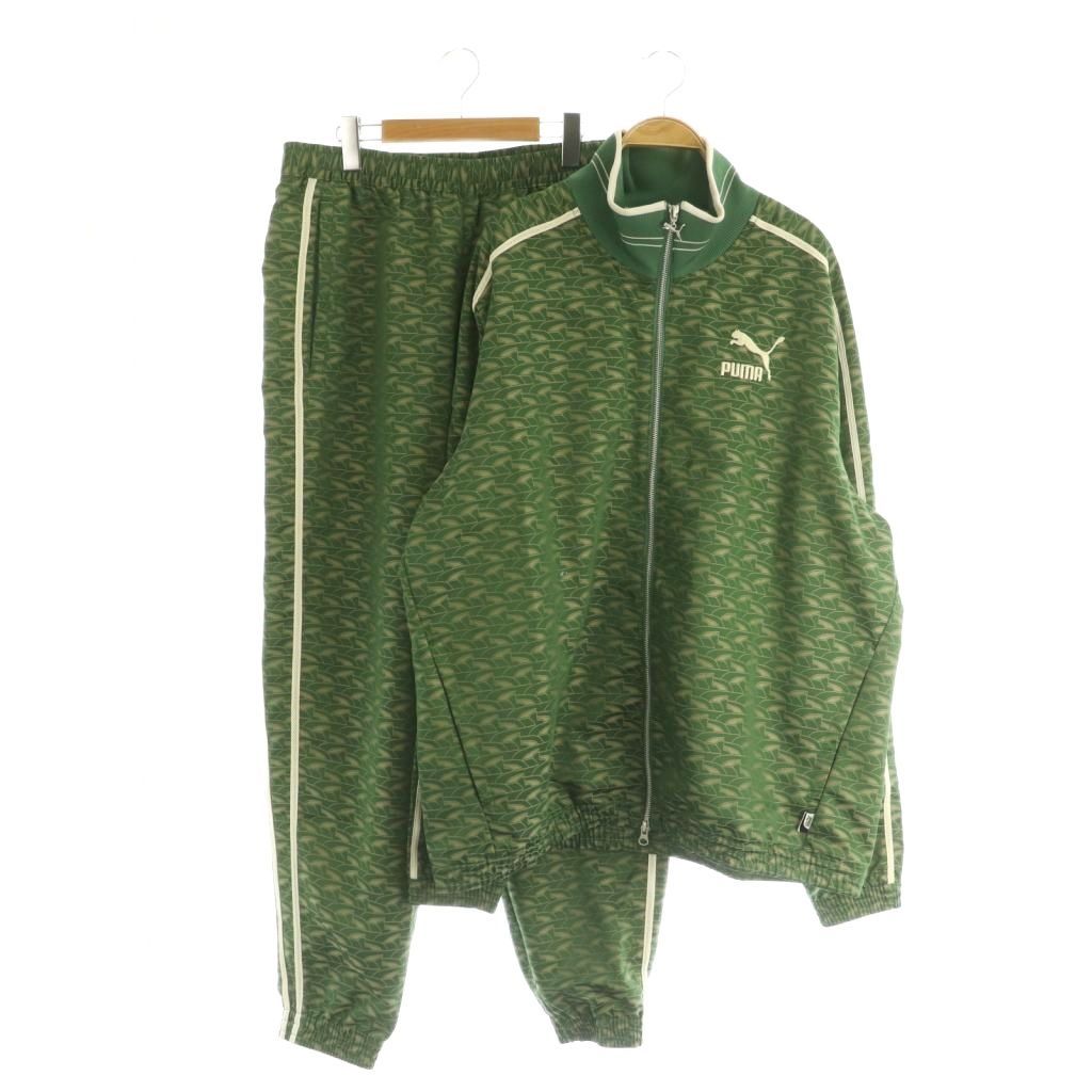 プーマ PUMA PLAYERS LOUNGE T7 ウーヴントラックスーツ セットアップ ジャージ 総柄 ジャケット パンツ US L グリーン /MY ■OS