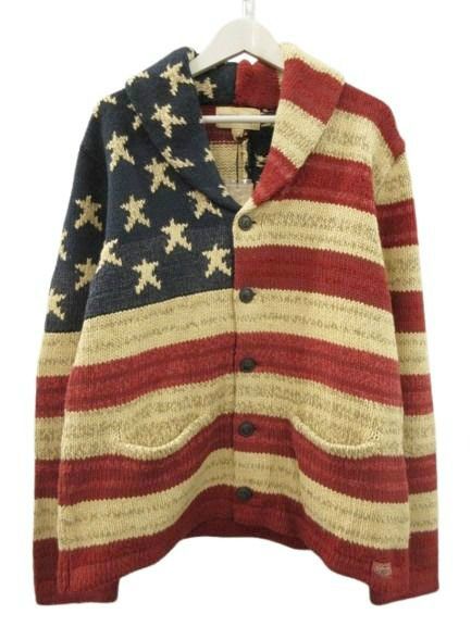 デニム&サプライ ラルフローレン DENIM & SUPPLY RALPH LAUREN 星条旗柄 カーディガン ショールカラー コットン リネン 国旗 L