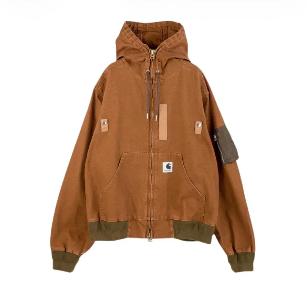 SACAI Carhartt ブラウン フード ジップアップ ジャケット