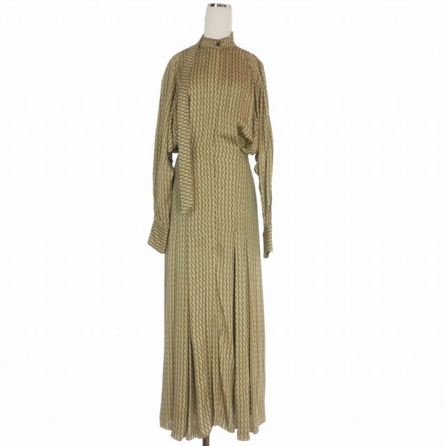 ヴィクトリアベッカム Victoria Beckham 22AW モノグラムプリーツワンピース ドレス 38 ベージュ/ブラック F22WDR003843D 国内正規