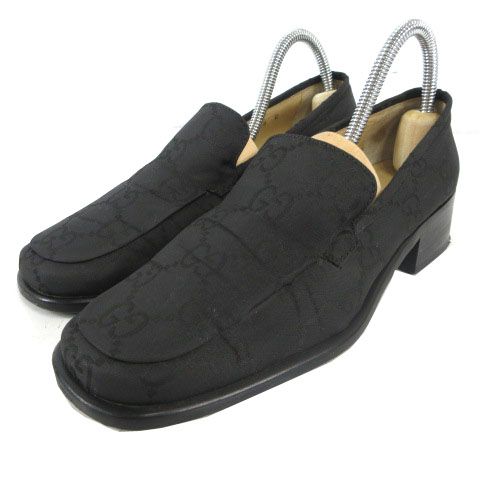 グッチ GUCCI GG柄 ナイロンキャンバス スリッポン ローファー ブラック 黒 36