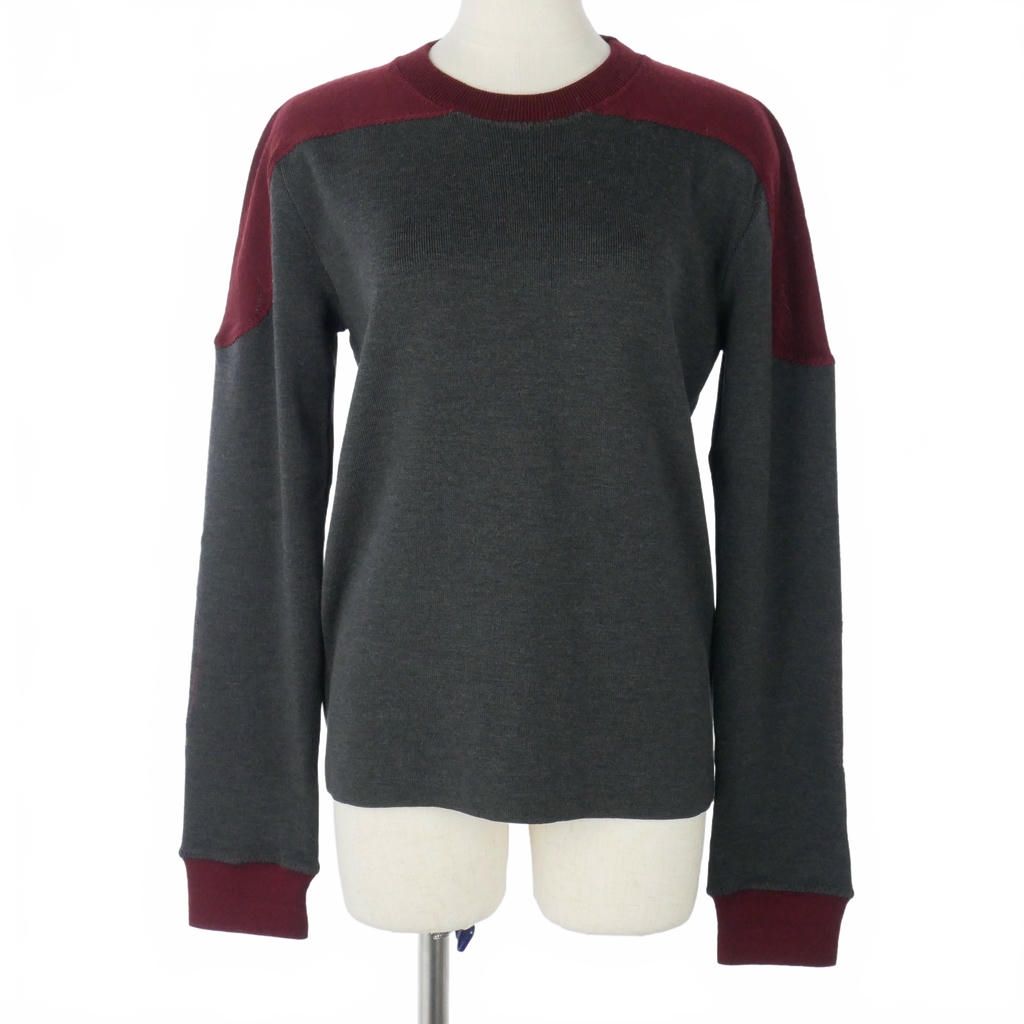 ジルサンダー JIL SANDER ニット セーター ウール バイカラー 長袖 クルーネック 44 グレー レッド 赤