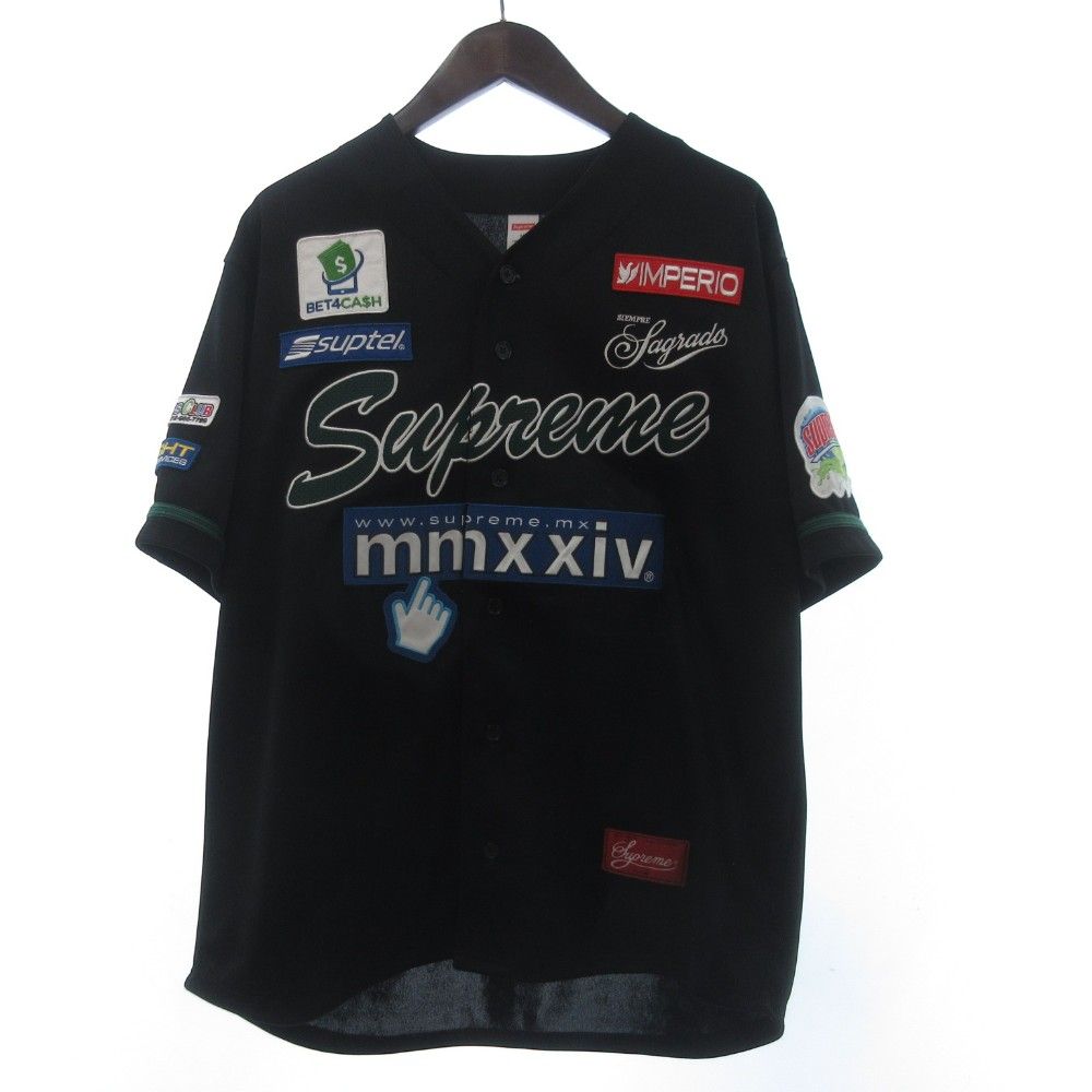 シュプリーム SUPREME CHOSEN ONE BASEBALL Jersey ベースボールシャツ ノーカラー 半袖 ワッペン アップリケ 黒 ブラック M