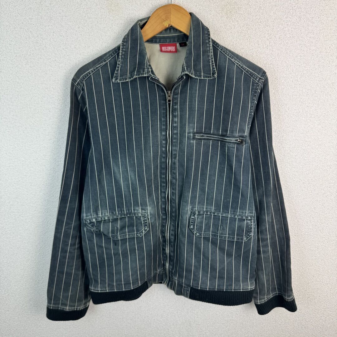 BEELSEWHERE STYLISH EURO ワークジャケット ブルゾン　ストライプ ブラック Mサイズ メンズ 古着 ワーク系 アメカジ