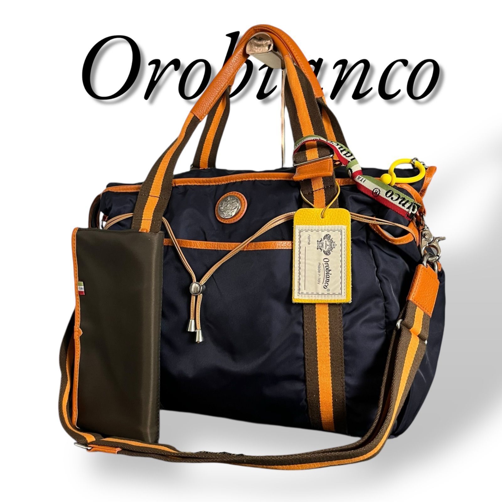 美品　orobianco　451　ボストンバッグ　トートバッグ　ナイロン　ネイビー　マルチカラー
