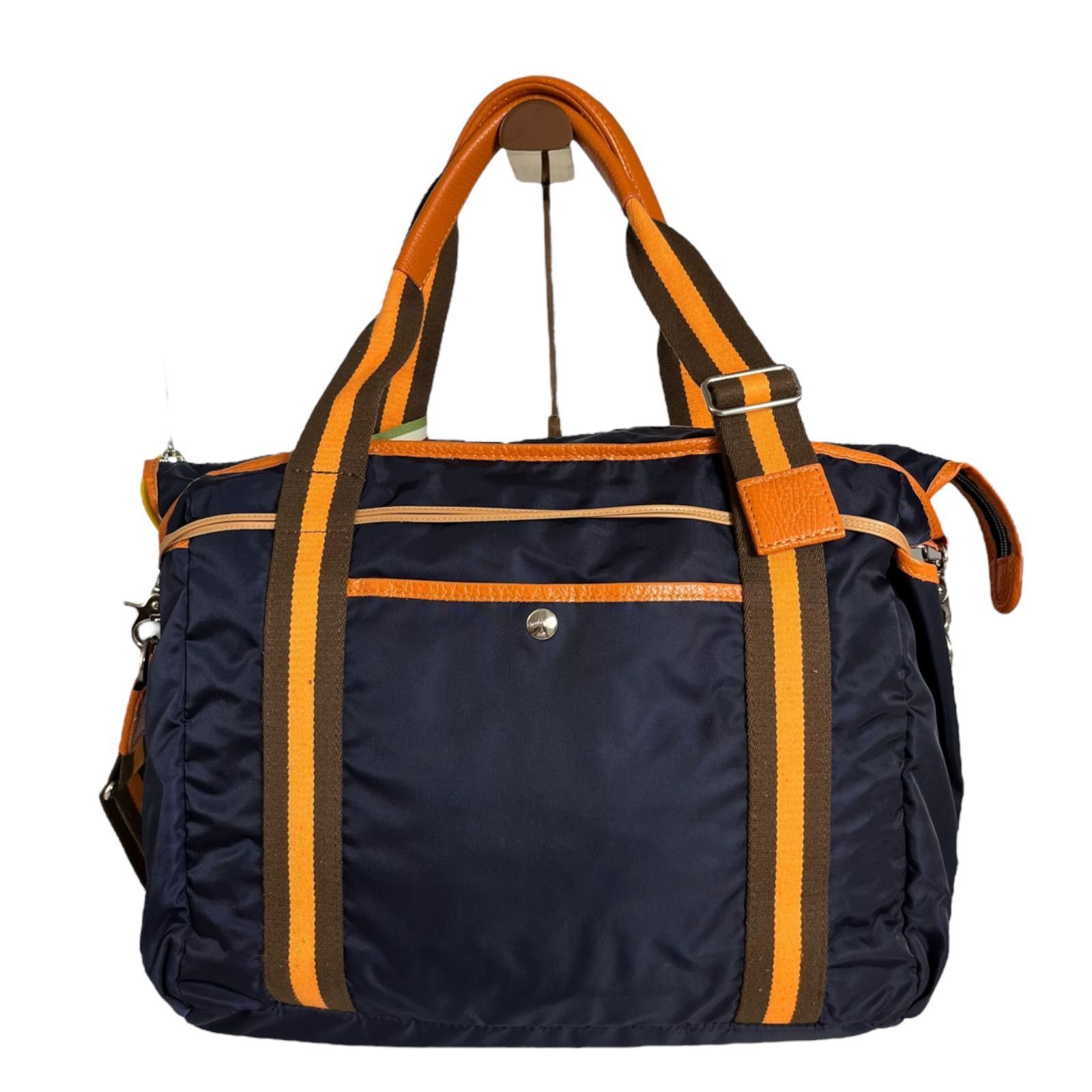 美品 orobianco 451 ボストンバッグ トートバッグ ナイロン ネイビー 