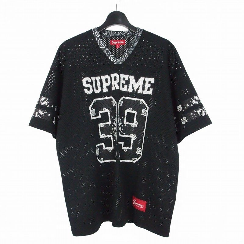 シュプリーム SUPREME 25SS Bandana Football Jersey バンダナ フットボールジャージー Tシャツ カットソー 半袖 L ブラック 黒