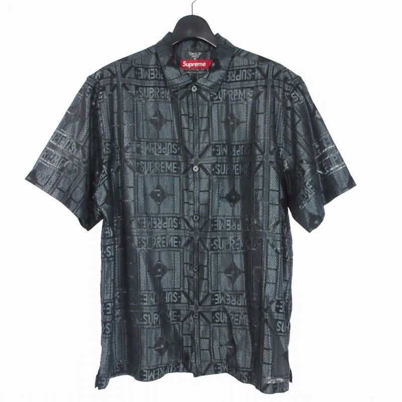 シュプリーム SUPREME 24SS Tray Jacquard S/S Shirt ジャガード オープンカラーシャツ 半袖 L ブラック 黒