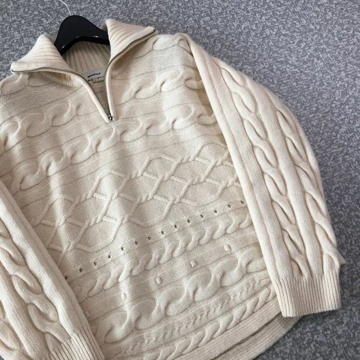BEAN POLE ビーンポール レディース 22年 ウィングカラー ハイネック カシミア ハーフジップ ケーブル ニット セーター