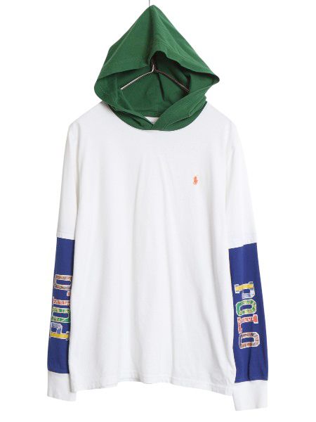 ポロ ラルフローレン フード付き 長袖 Tシャツ キッズ XL メンズ S 程 パーカー コットン プルオーバー カットソー レイヤード 袖 プリント