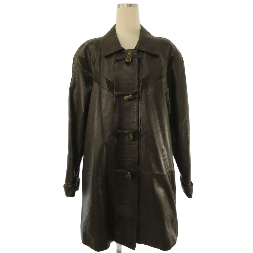 ヴィンテージ VINTAGE Roberto Ricci スペインラム コート ミディ丈 ダークブラウン F ■GY47