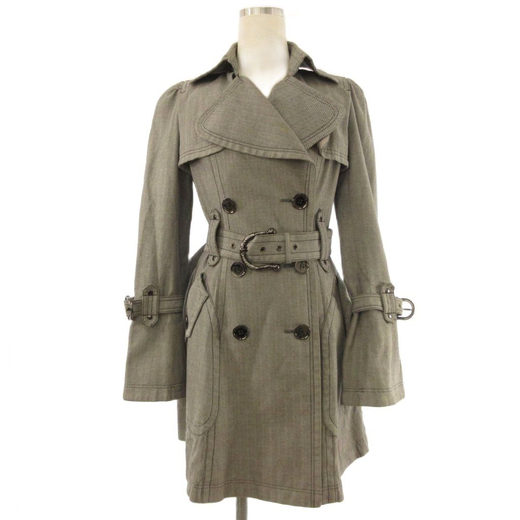 バーバリーブルーレーベル BURBERRY BLUE LABEL トレンチコート ヘリンボーン ミディ丈 グレー 38 ■GY47