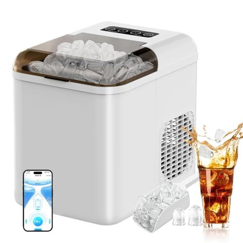 製氷機 家庭用 高速製氷 小型 製氷機 最短6-8分 APP 連携 リモートで製氷予約 自動洗浄機能 省エネ コンパクト携帯式 製氷器 2種類氷サイズ 選択可能 透明窓 氷つくり機 氷保管量500g 大容量1.3L水タンク 自動停止 水不足提 e510600c