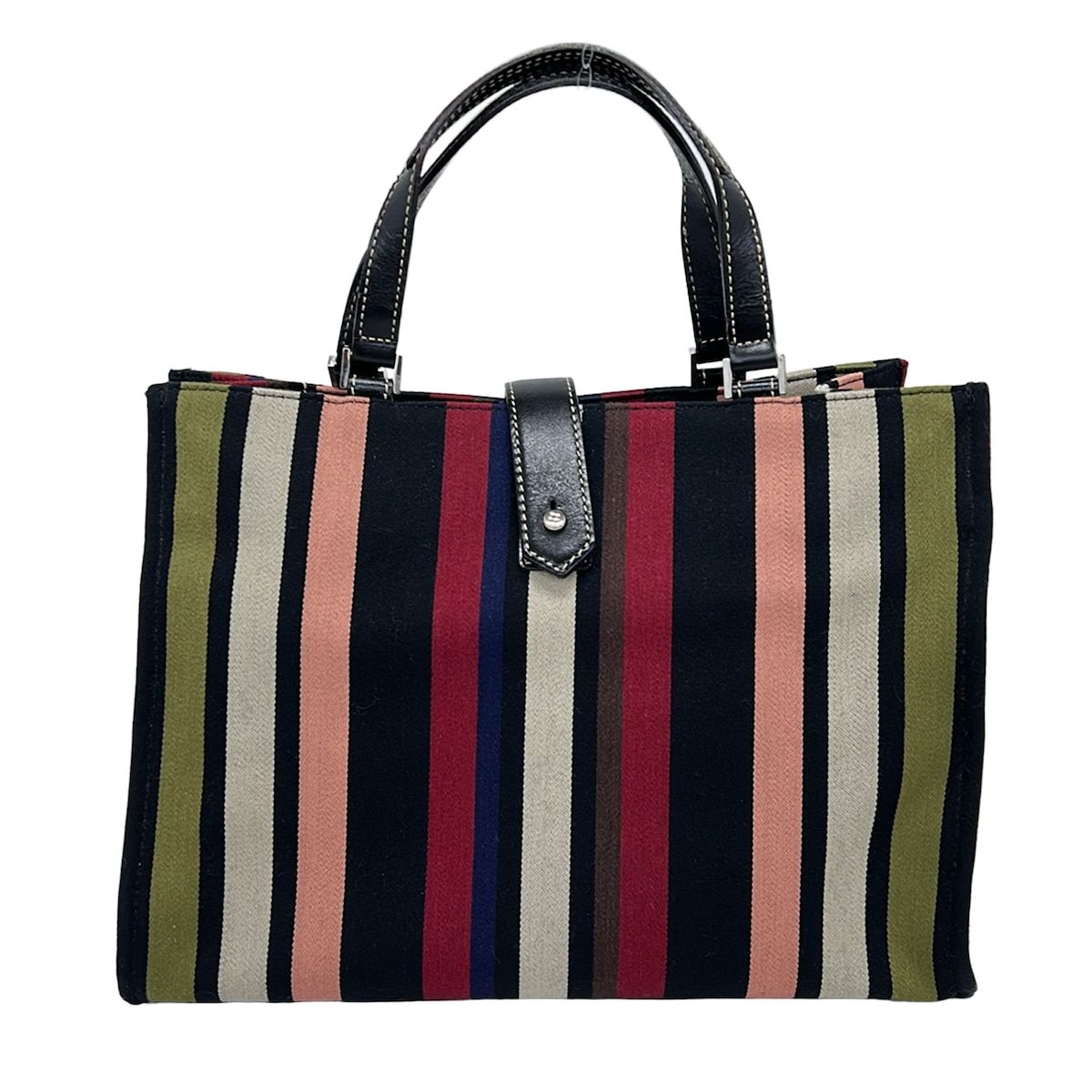 Kate spade(ケイトスペード) ハンドバッグ - レッド×カーキ×マルチ ストライプ コットン