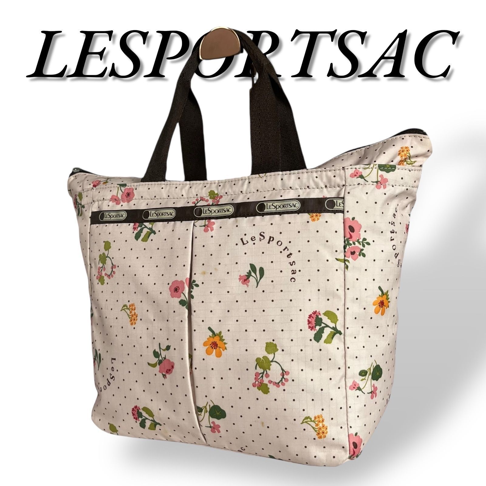 美品　LeSportsac　454　ハンドバッグ　ナイロン　ホワイト　総柄　カジュアル　レディース　メンズ　ユニセックス