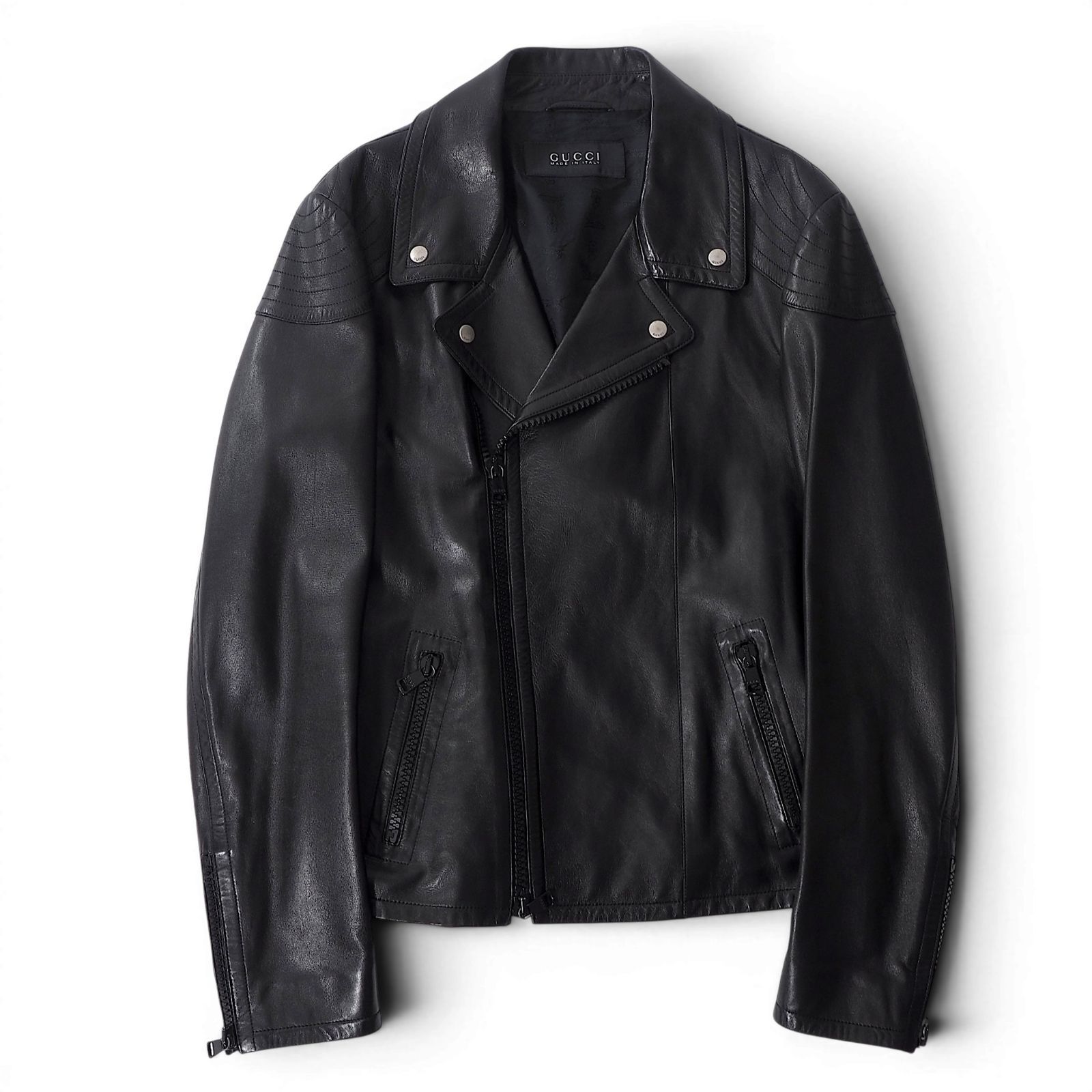 美品 グッチ GUCCI トムフォード期 ナッパレザー ダブルライダースジャケット 48 ブラック メンズ 正規品 6-DE030