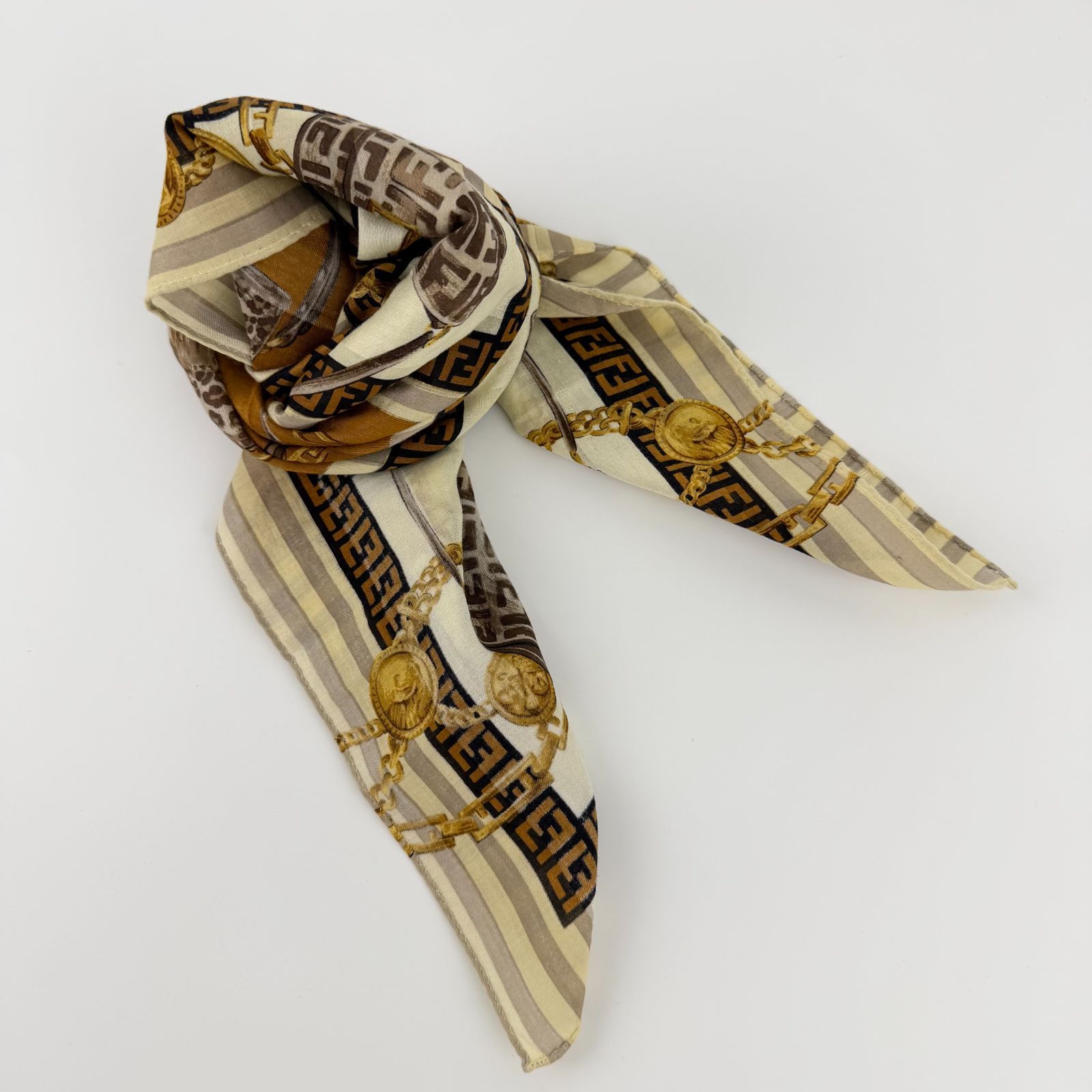 中古】FENDI フェンディ プチスカーフ マルチカラー コットン