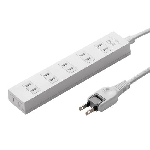 サンワサプライ 電源タップ ほこり防止シャッター 火災予防 6個口・2ピン・5m 配線しやすいスイングプラグ ホワイトTAP-TSH65N2t