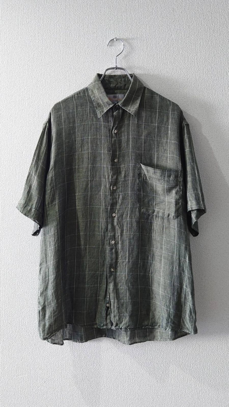 80-90’s Aquascutum USA製 Linen herringbone short-sleeve shirt M