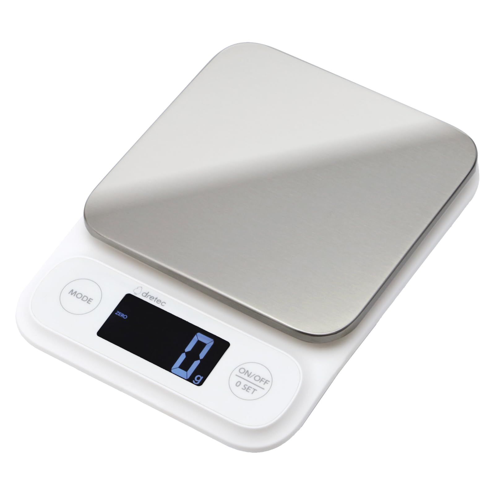 ドリテック(dretec) キッチンスケール 最大5kg 1g単位 防水 IPX4 見やすいバックライト 3つのモード【計量(g)/水(ml)/牛乳(ml)】 デジタル 料理 はかり ホワイトt