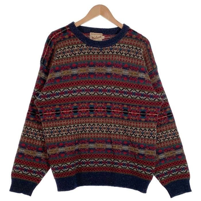 90's WOOLRICH ウールリッチ フェアアイル柄 ニット セーター バーガンディー ネイビー Size L
