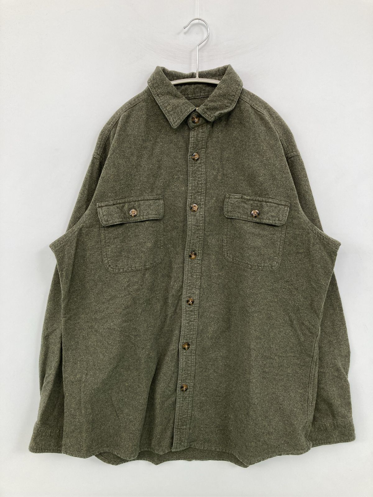 RUSTIC RIDGE シャツ/ブラウス L カーキ コットン 無地 ミドル丈 長袖 レギュラーカラー