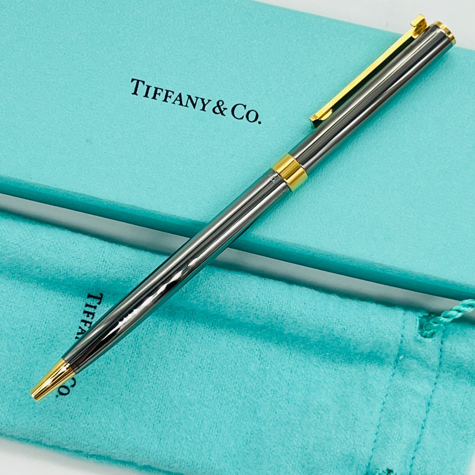 ティファニー Tiffany&Co. Tクリップ コンビ ボールペン シルバー×ゴールド 箱袋付