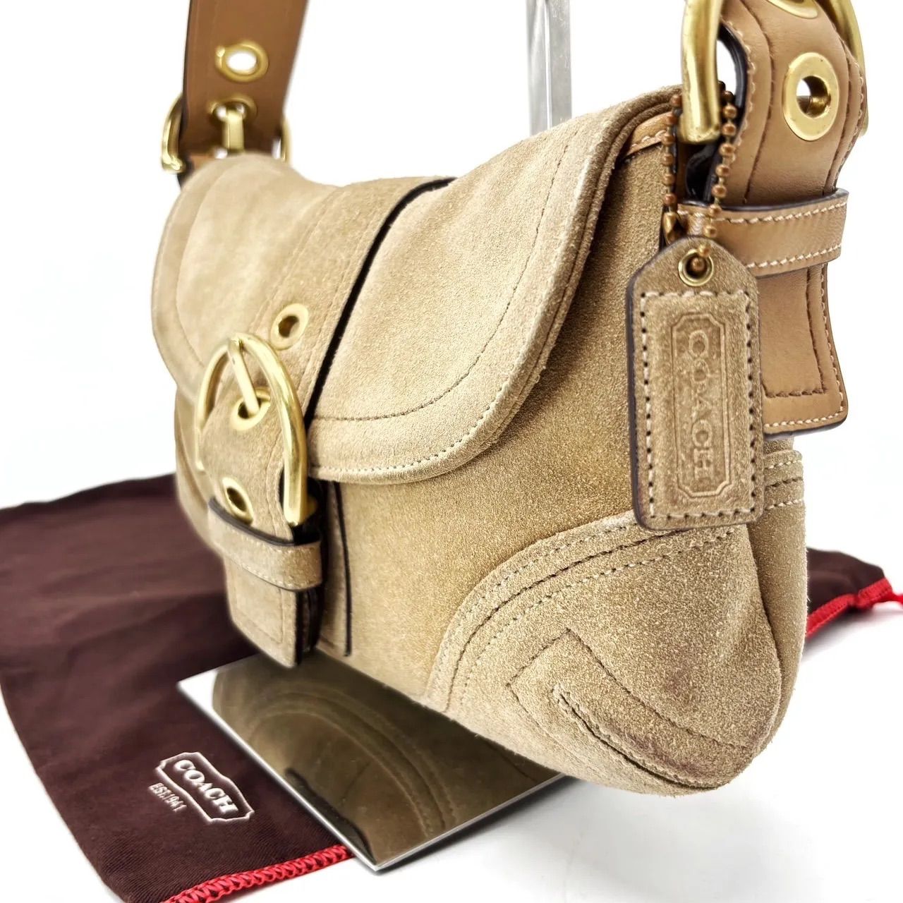 【良品】coach y2k soho handbag shoulder belt goldparts suede unisex コーチ ソーホー ハンドバッグ