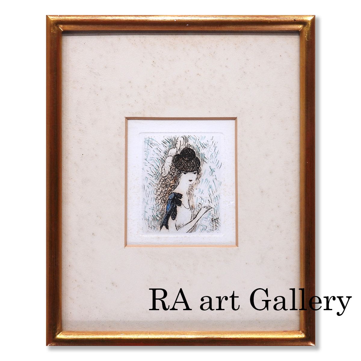 マリー・ローランサン 目深にかぶった帽子 人物画 銅版画 エッチング 女性像 アート インテリア 画集掲載作 絵画 真作保証 値下げ交渉可能
