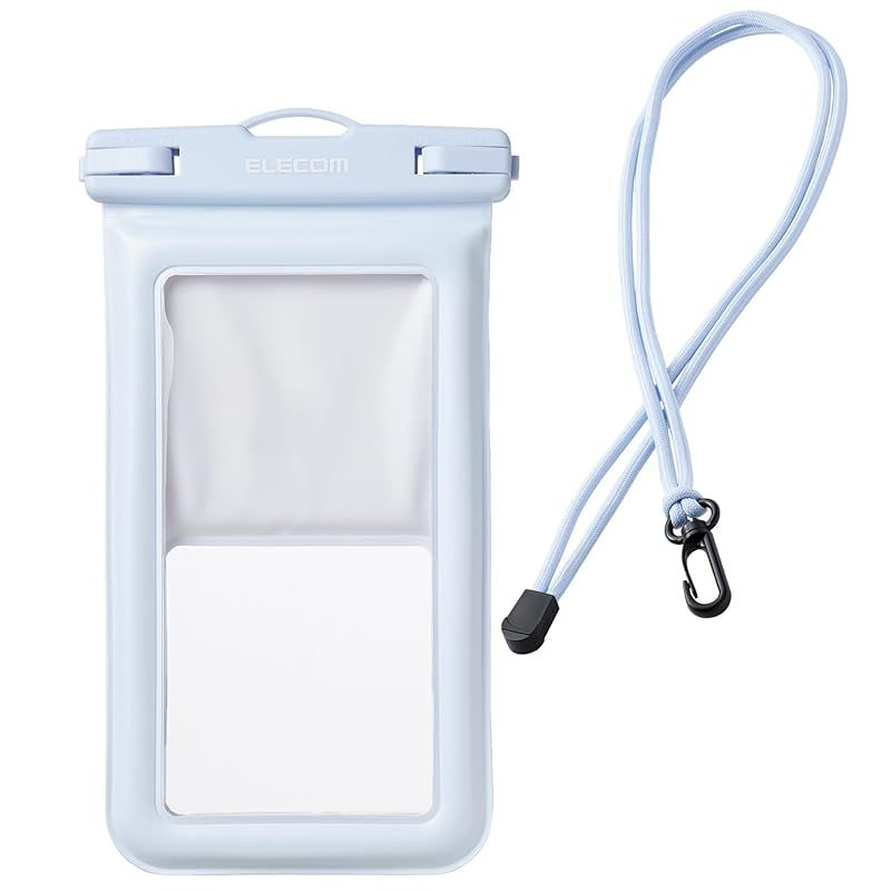 【新品】 エレコム スマホ 防水ケース お風呂 海 首かけ 水中 操作不可 IPX8 顔認証 入れたまま操作可能 浮く 水没防止 ロックレバータイプ 6.9インチ以下のスマートフォン ブルー P-WPSF05BU