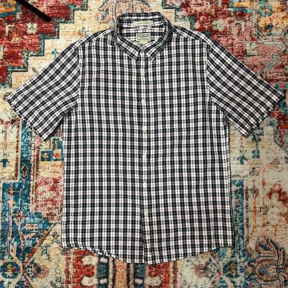 M L.L.Bean シアサッカー CHECK 半袖 シャツ