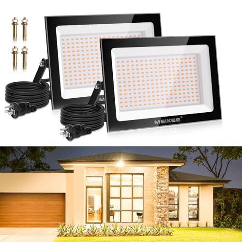 MEIKEE【100W 電球色 2個セット】led投光器 作業灯 看板灯 2700K 10000LM 駐車場灯 省エネ 高輝度 豪雨対応 工場 IP66防水 体育館用 倉庫照明 防犯灯 ナイター 船舶 屋外作業 屋内屋外 設置可能 BBQ用 50c50cef