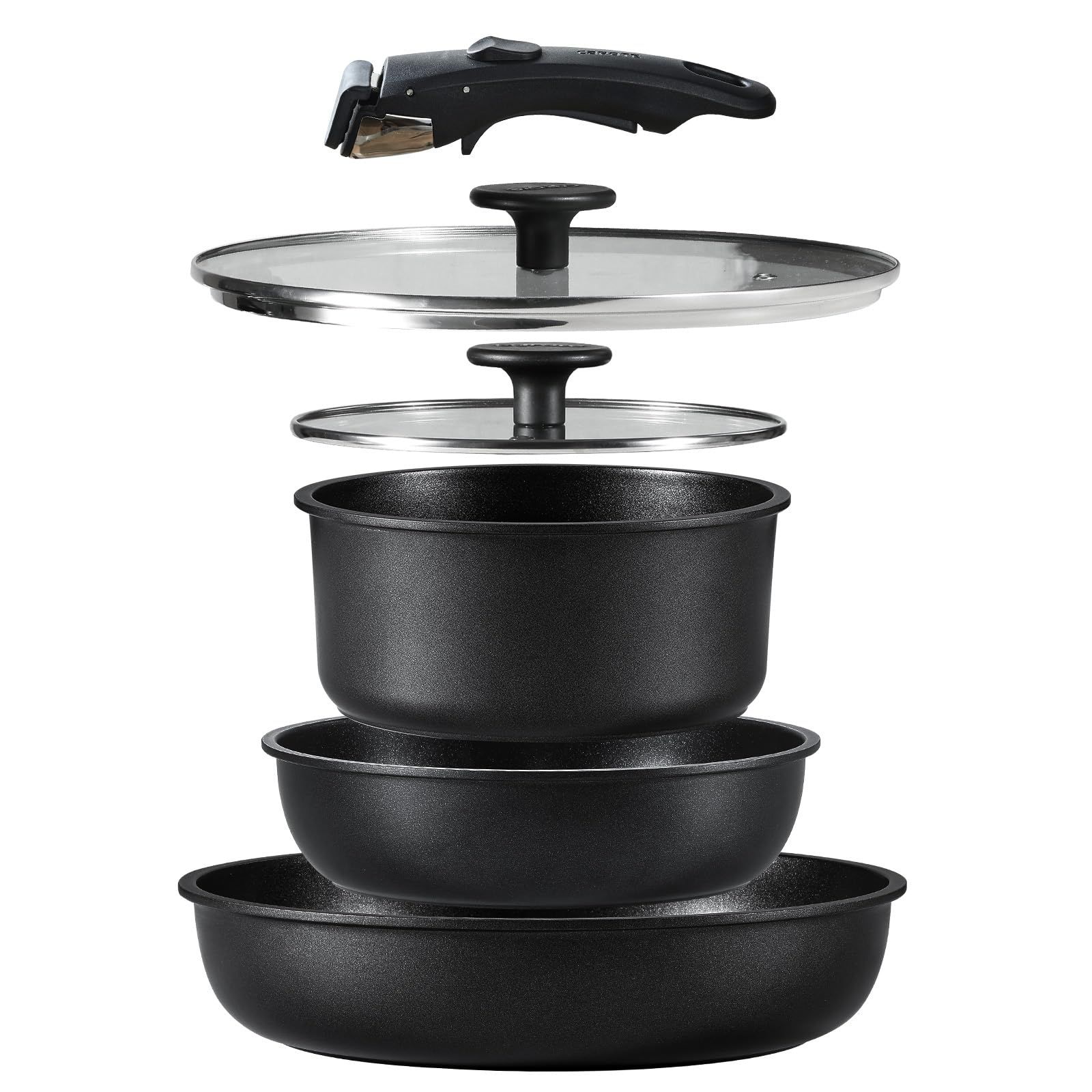 CAROTE カローテ フライパン 鍋 セット IH&ガス火対応 6点 PFOAなどの有害物質不使用 プロ仕様 5層構造 チタンコート 軽量 取っ手のとれる 洗練されデザイン コンパクト収納 1人暮らしセット 新生活セット 取っ手のとれる こ 6ad5d9e7