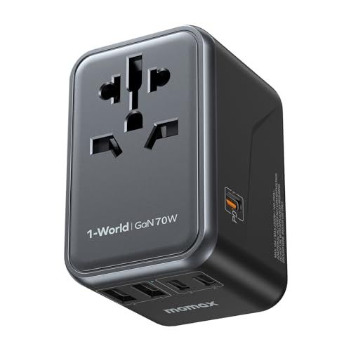 【70W 急速充電】MOMAX 変換プラグ PD 70W GaN 海外用 6台同時充電 3*USB-C PD & 2*USB-A QC &1*ACコンセント 海外コンセント C/BF/O/Aタイプ マルチ変換プラグ 全世界対応 ヨーロッパ/韓国/イギリス/アt