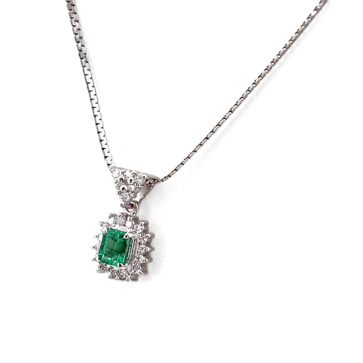 エメラルド ペンダントトップ プラチナ メレダイヤ ネックレス Pt900 Pt850 エメラルド レディース 【中古】