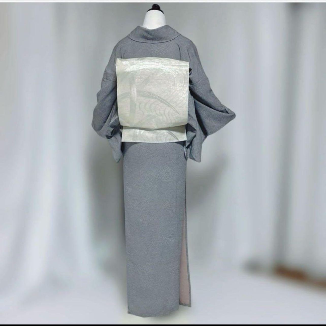 極美品 東レシルック 単衣 江戸小紋 フルセット 灰青 上質縮緬　洗える高級着物 極美品 東レシルック 単衣 江戸小紋 フルセット 灰青 上質縮緬 洗える