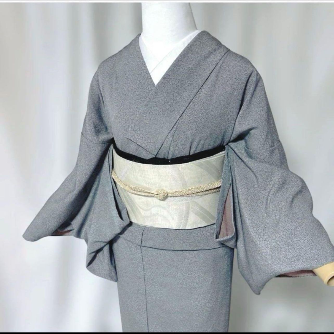 極美品 東レシルック 単衣 江戸小紋 フルセット 灰青 上質縮緬 洗える