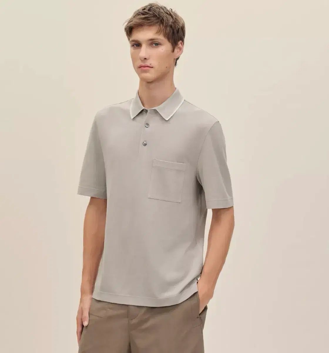 26年最新 Hermes ベージュ PK ロゴ ポロTシャツ Lサイズ