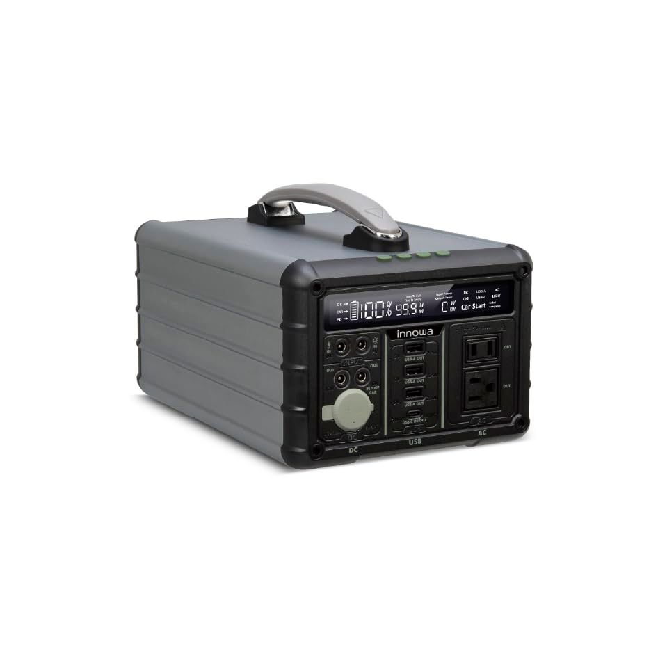 innowa ポータブル電源 Mighty 600 小型 軽量 大容量 607Wh/600W (瞬間最大1000W) 自動車バッテリーを充電 静音 急速充電 純正弦波 MPPT制御方式採用 ソーラー充電 LEDランプ付き ソーラー充電 キャン 6ca6575f