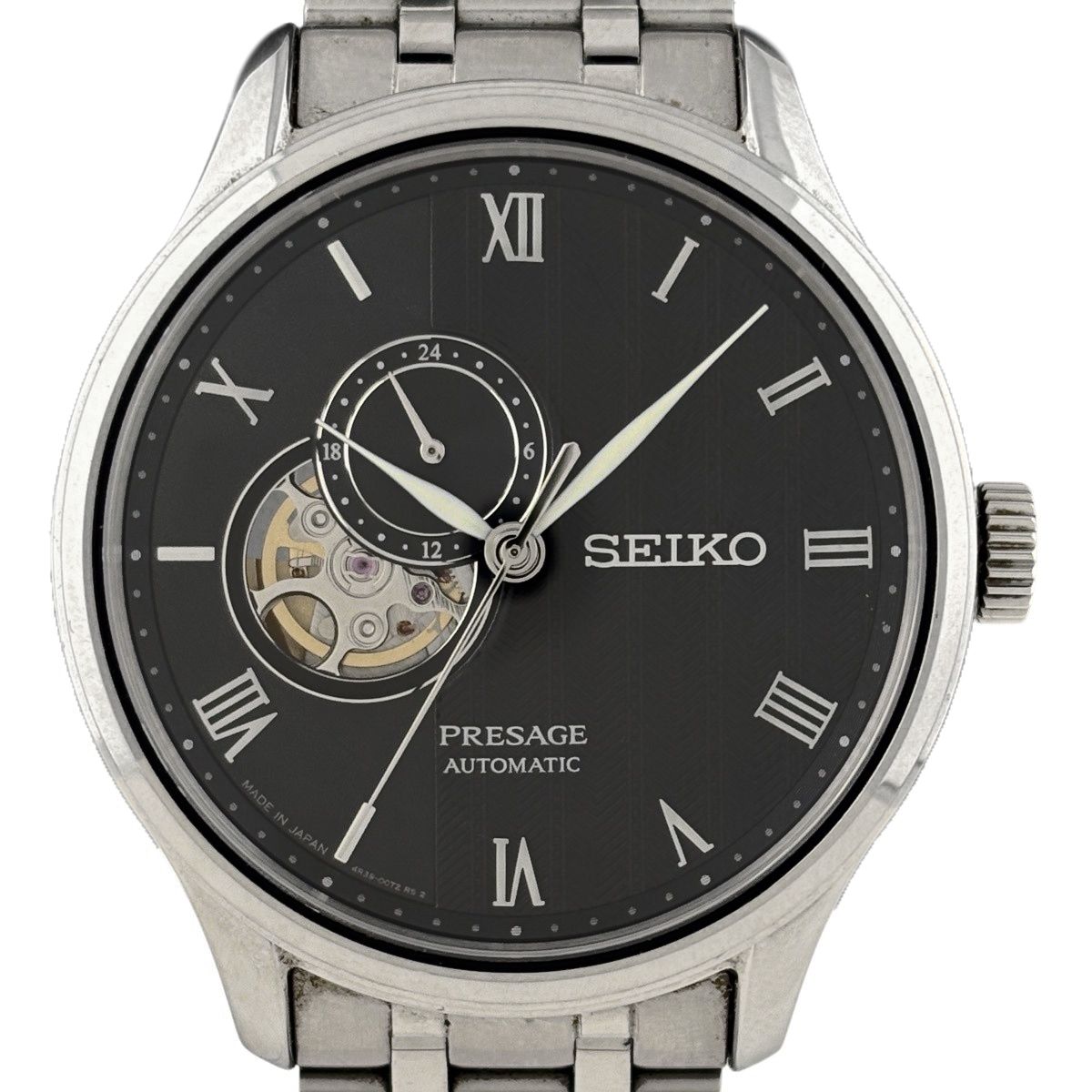 セイコー SEIKO プレサージュ 4R39-00W0 腕時計 SS 自動巻き ブラック メンズ 【中古】