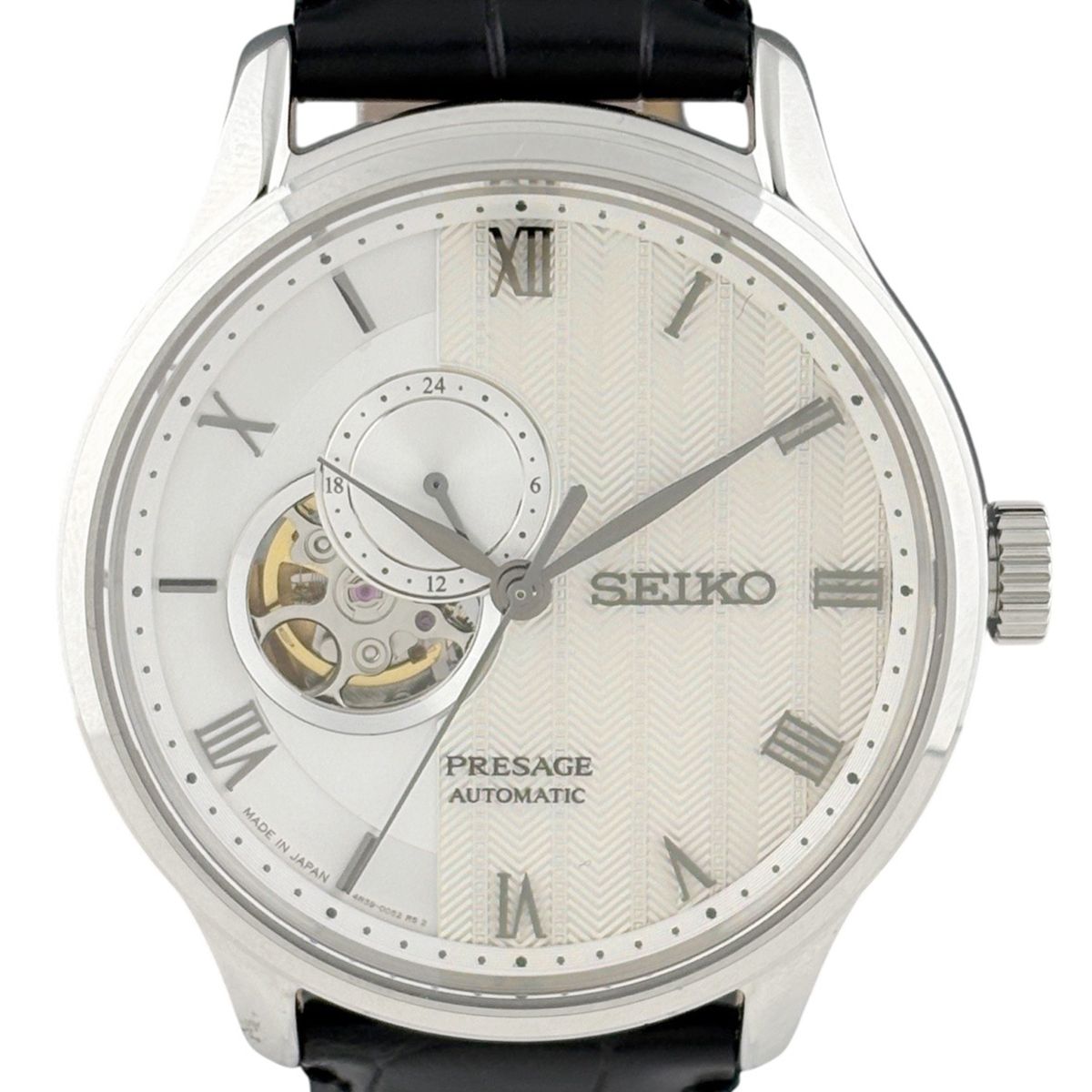 セイコー SEIKO プレサージュ 4R39-00W0 腕時計 SS レザー 自動巻き シルバー メンズ 【中古】