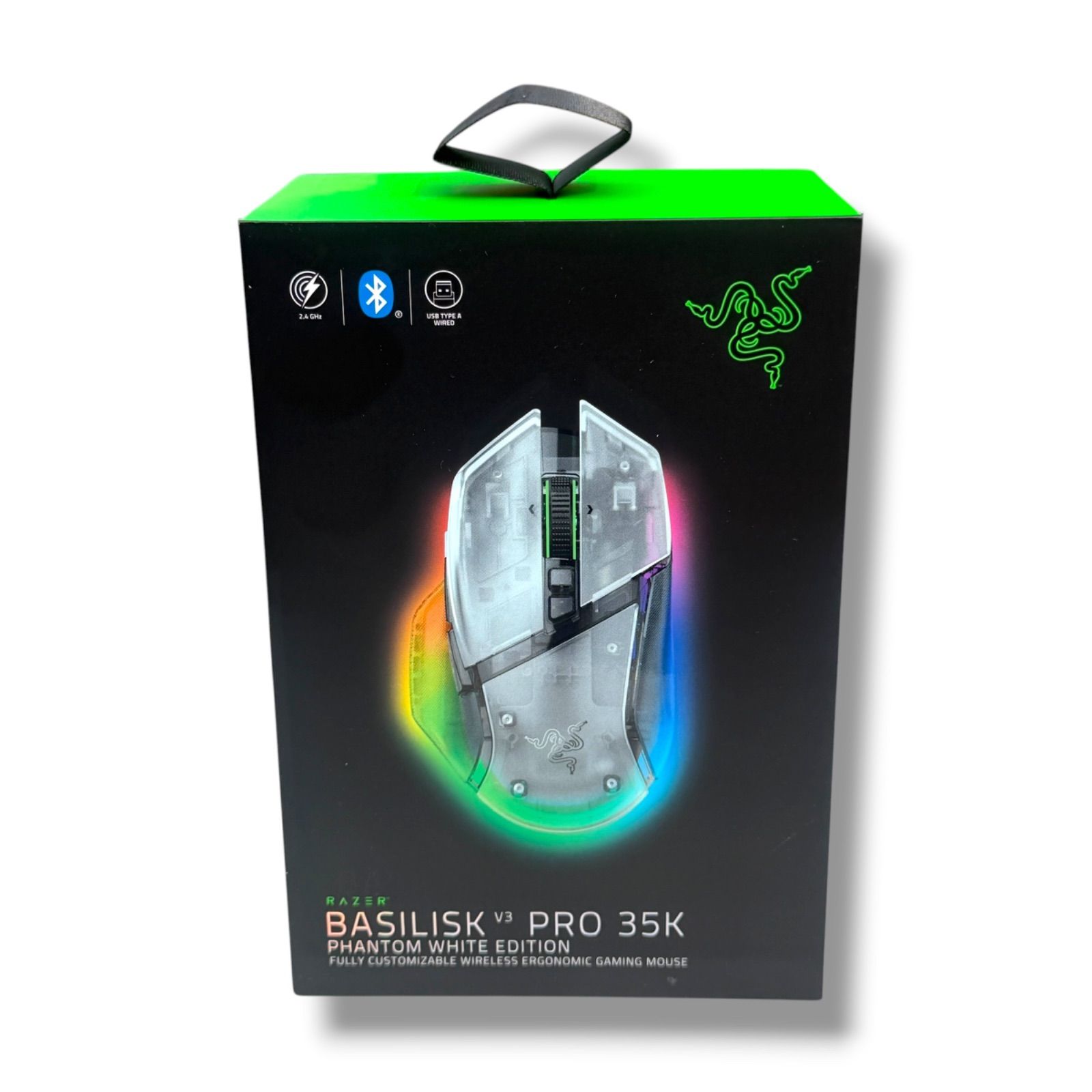 【新品未開封】Razer レイザー Basilisk V3 Pro 35K Phantom White Edition ワイヤレス ゲーミングマウス HyperSpeed Wireless Bluetooth オプティカルセンサー バシリスクブイスリープロ