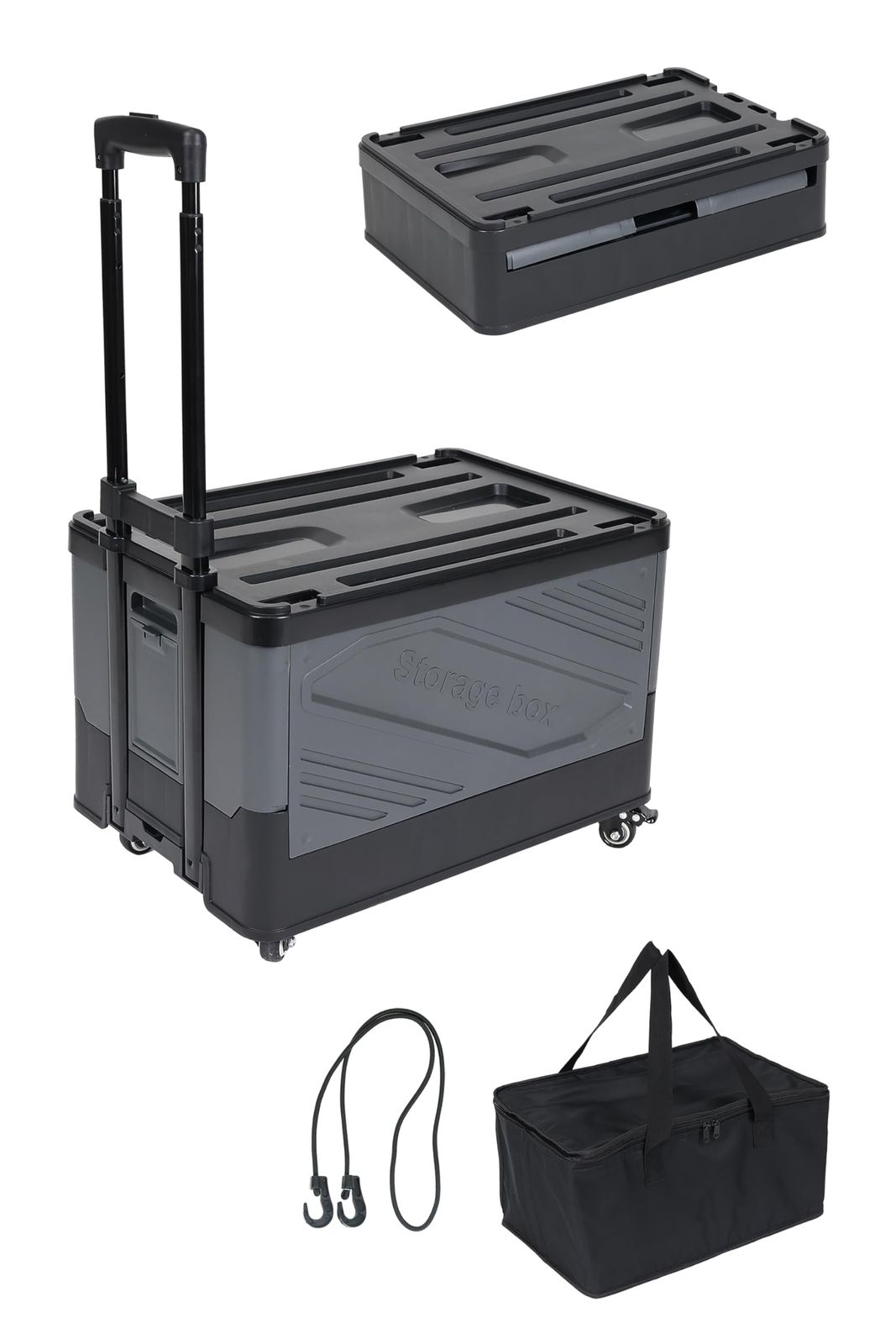 [TOBAU/保冷バッグ付き] キャリーカート 折り畳み 軽量 4輪 大容量50L クーラーボックス コンテナキャリー 軽量 コンパクト収納 大型 キャリーバッグ 買い物 アウトドア 運動会 キャンプ ピクニック 買い物 (ブラック)ts