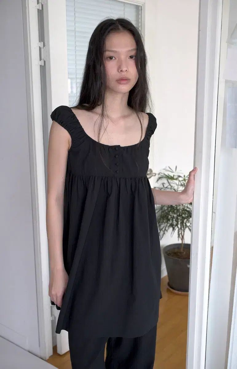 (新品)オーバーデューフレア cotton baby doll dress_Black
