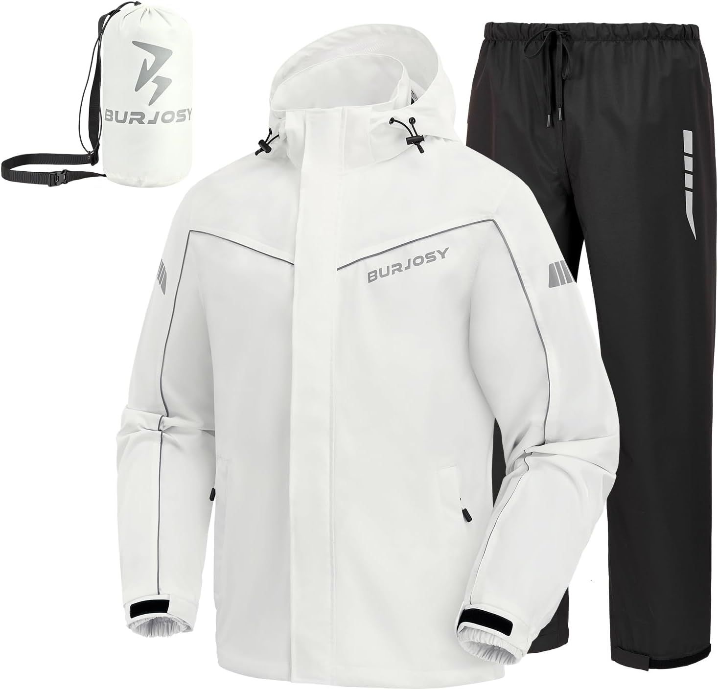 Burjosy レインウェア 上下セット 自転車 メンズ レインコート 防水 防風 反射 通気 透湿 雨合羽 雨具 カッパ 収納袋付き 梅雨対策 登山 釣り サイクリング