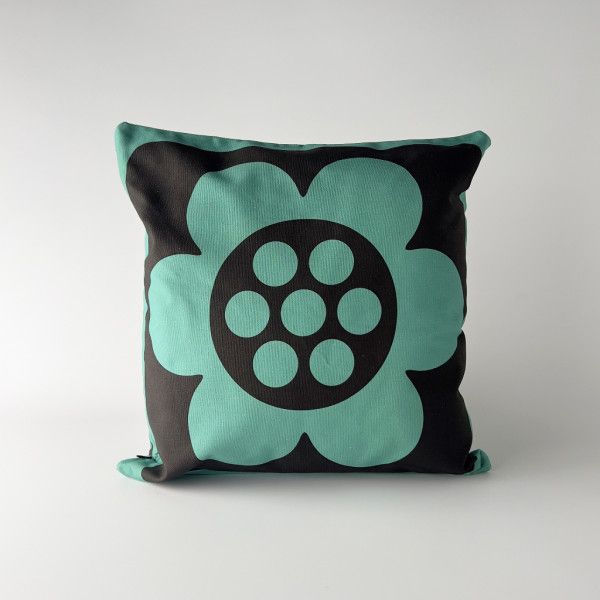 Hornsea クッション Repeat Flower ティール ブルー イギリス 輸入 雑貨 ミッドセンチュリー ホーンジー 花柄 レトロ おしゃれ 80934
