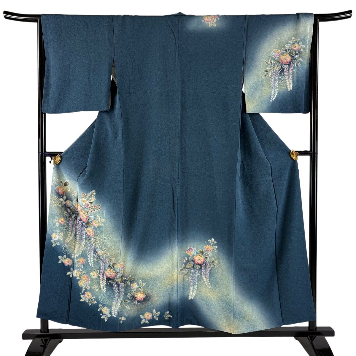 付下げ 身丈164.5cm 裄丈65cm M 袷 辻が花 ぼかし 青緑 正絹 名品 【中古】