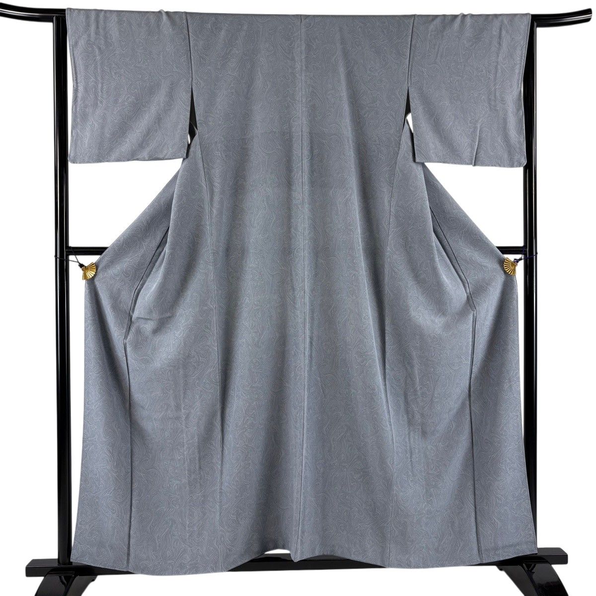 小紋 身丈158.5cm 裄丈64cm M 袷 墨流し 青灰色 正絹 名品 【中古】